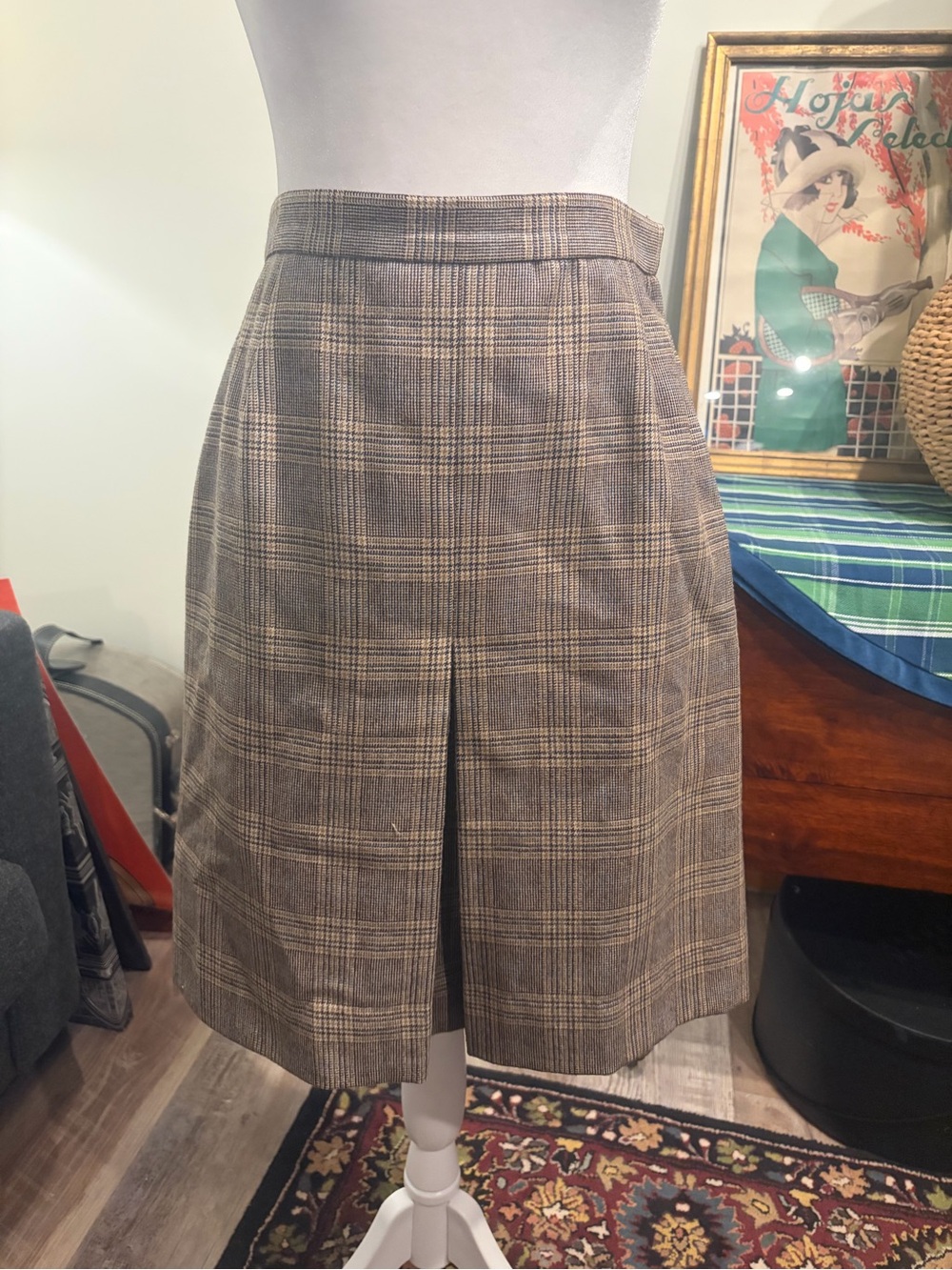 Jones New York Brown Plaid Midi A-Line Skirt